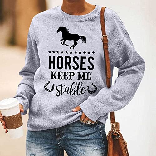 סווטשירטים מודפסים של סוס נשים רופפים סוודר קלאסי מכתב חולצות חולצות שרוול ארוך מזדמן