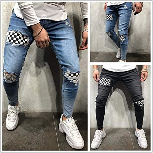 מכנסי ג'ינס קרועים לגברים אנגונוול ומכנסי ג'ינס רזים רזים מתאימים מכנסי ג'ינס אופנה ברגליים ישר עם כפתור רוכסן