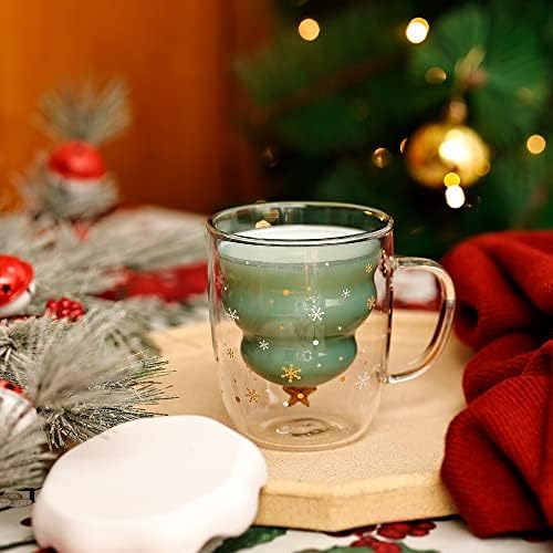 עץ חג המולד ספל חג המולד ספלי עם מכסה כפול קיר מבודד משקפיים אספרסו כוס חמוד ספלי חג המולד מתנה עבור נשים גברים ילדים