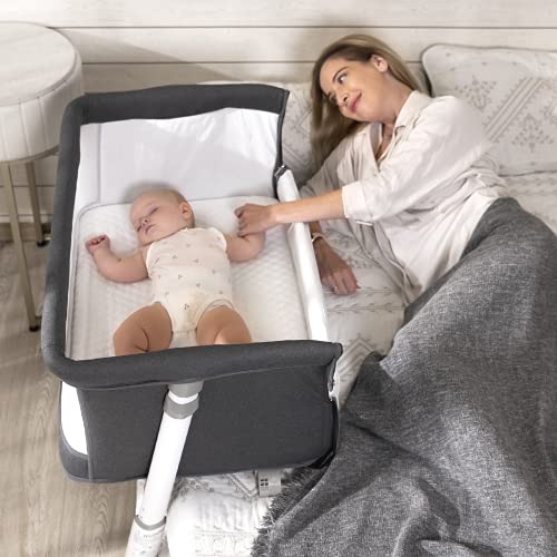 מיטת תינוק עריסה עם גלגלים / מיטה על מיטה בצורת ג מיטת עריסה / מתכוונן נייד עריסה עבור תינוק תינוקות יילוד בני בנות 0 1 2 3 4 5 6 חודשים