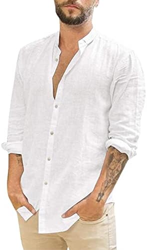 חולצות פשתן כותנה לגברים שרוול ארוך שרוול ארוך חוף היפי מזדמן צמרות יוגה רגועות בכושר קל משקל כפתור מטה חולצות