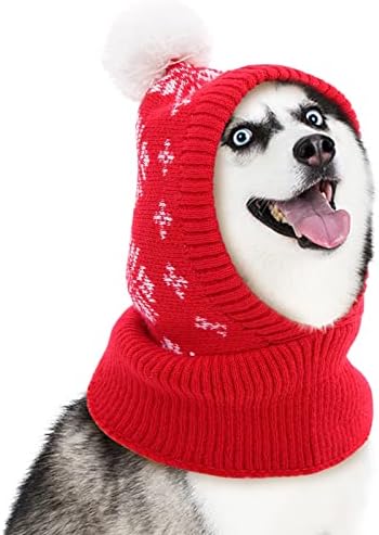 כובע כפה לחג המולד של כלב עם פומפום, כובע חג מולד לחיות מחמד לכלבים/חתולים קטנים/בינוניים/גדולים, כובע חורף לכלב, כובע כלבי חג המולד,