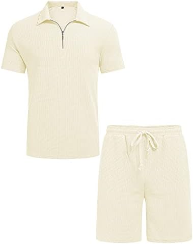 חולצת פולו קצרה של Babioboa של גברים עם שרוול קצר ומכנסיים קצרים סט קיץ שני תלבושות של 3 תלבושות 3 כיסים zip אימונית ספורט אתלטי מזדמן