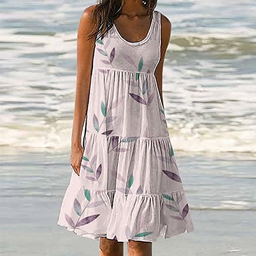 מקרית שמלות לנשים, צווארון עגול שרוולים קיץ קצר שמלה פרחוני הדפסה לפרוע שכבות חוף שמלה