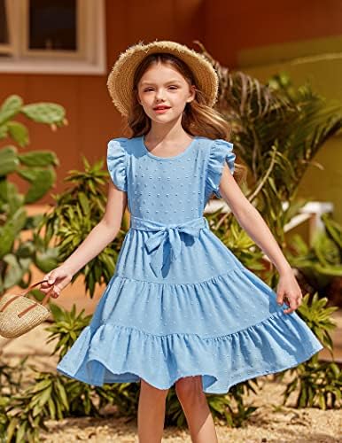 בנות קיץ שמלות לפרוע שרוול שוויצרי נקודות התלקח שכבות שמלה מזדמן עם חגורה