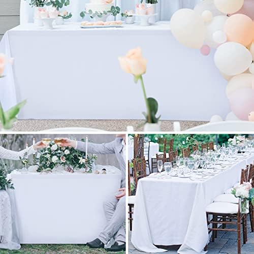HTPER 10 חבילה מפת שולחן לבנה 90x132in בגדי שולחן מלבן למסיבות חתונות קבלת קבלה Chrismas BanqueT יום הולדת מקלחת לתינוק, כיסוי שולחן גדול